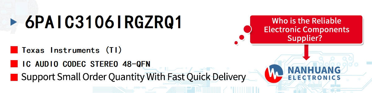 6PAIC3106IRGZRQ1 TI IC AUDIO CODEC STEREO 48-QFN
