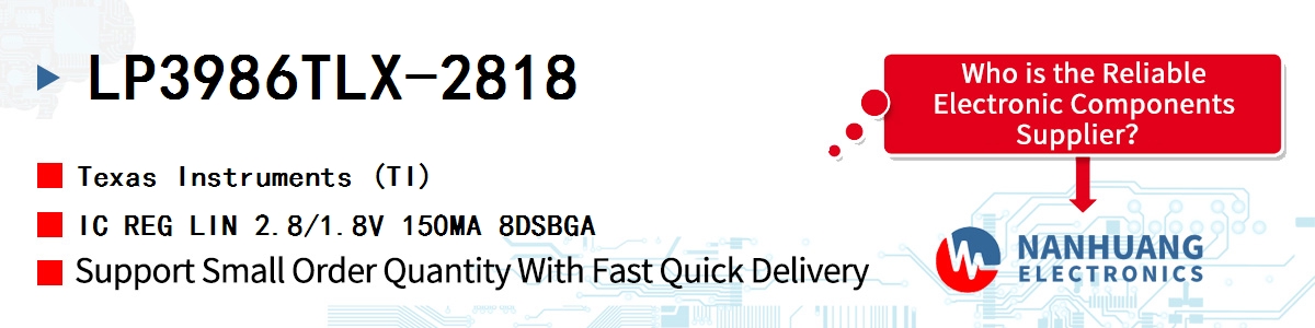 LP3986TLX-2818 TI IC REG LIN 2.8/1.8V 150MA 8DSBGA