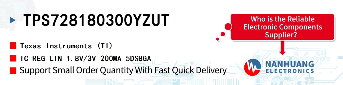 TPS728180300YZUT TI IC REG LIN 1.8V/3V 200MA 5DSBGA